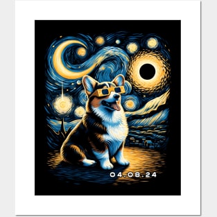 Solar Eclipse Corgi Adventure: Chic Tee with Adorable Fluffy Companions Posters and Art